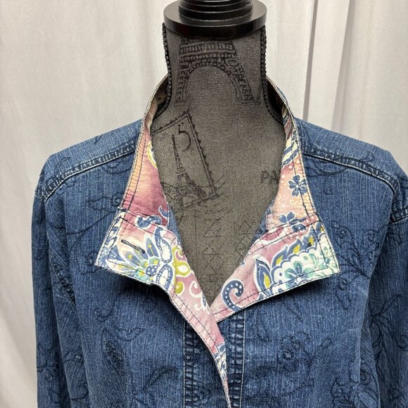 Alfred Dunner Denim Jacket Womens Size 20W Embroidered Paisley Floral Buttons - Picture 2 of 8